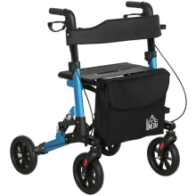 Folding Rollator Walker with Seat, Backrest, Storage Bag, Dual Brakes, Adjustable Height, 4 Wheeled Walker for Seniors, Blue