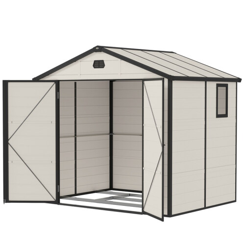 7.9ft x 6.2ft Aluminium Frame and Plastic Wall Shed, with Foundation - Cream White 1