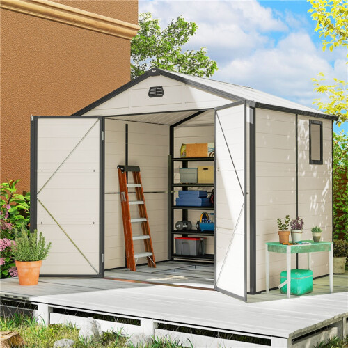 7.9ft x 6.2ft Aluminium Frame and Plastic Wall Shed, with Foundation - Cream White 2