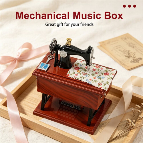Wind  Vintage  Sewing Machine Style Mechanical Music Box 2