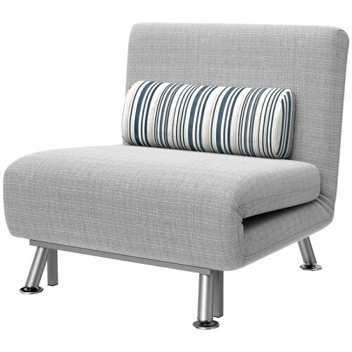 Single Sofa Bed, 1 Person Sleeper Foldable Lounge with Pillow, Light Grey 1