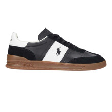 (7 UK, Black/White) Ralph Lauren Mens Aera Leather Flat Trainers