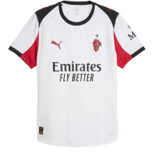(S, Off White/Deep Crimson Red) Puma Mens Authentic 25/26 AC Milan Badge Football Away Shirt