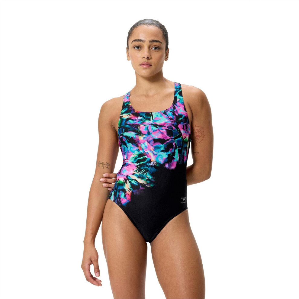 Speedo (14 Uk, Black) Womens/Ladies Abstract One Piece Swimsuit