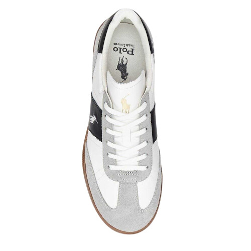 Ralph Lauren (7 UK, White/Black/Grey) Ralph Lauren Mens Aera Leather Flat Trainers 2