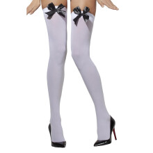 (One Size, White/Black) Fever Womens/Ladies Bow Opaque Hold Up Stockings