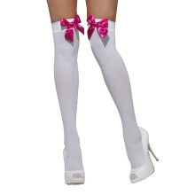 (One Size, White/Dark Pink) Fever Womens/Ladies Bow Opaque Hold Up Stockings