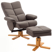PU Leather Swivel Recliner Chair with Footstool, Wooden Base and Storage for Living Room, Brown