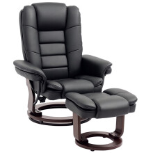 Recliner Chair With footstool, 130kg Weight Capacity, 135 Reclining, PU Leather Ergonomic with Swivel Wood Base for Living Room, Black