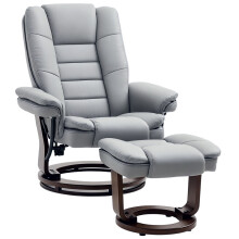 Recliner Chair With footstool, 130kg Weight Capacity, 135 Reclining, PU Leather Ergonomic with Swivel Wood Base for Living Room, Grey