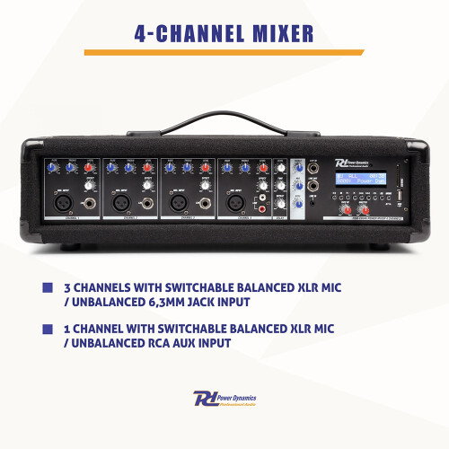 Power Dynamics PDM-C405A Bluetooth 4-Channel Mixer Amplifier 800W PA System 1