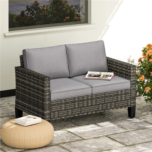 Two-Seater Rattan Outdoor Sofa - Dark Grey 2