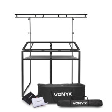 Vonyx DB3 Mobile DJ Booth Stand with Overhead Lighting T-Bar