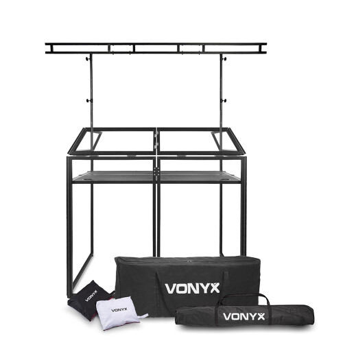 Vonyx DB3 Mobile DJ Booth Stand with Overhead Lighting T-Bar