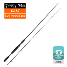 Mifine Canne à Pêche FANTASY PIKE, Fibre de Carbone 30T, Spinning et Baitcasting, 2.2M, 5-20g
