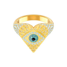 (7#=54mm) Gold Heart Evil Eye Statement Ring Multi Color Pave Crystal Lucky Protection Stackable Fashion Jewelry for Women 5482528-2