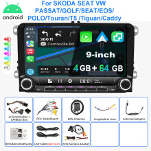 Essgoo autoradio Android 15, écran tactile 9 pouces, 4Go RAM + 64Go ROM, GPS et CarPlay sans fil pour VW Golf