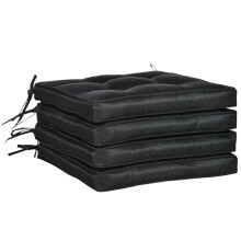 Set of 4 Garden Seat Cushion with Ties, 42 x 42cm Replacement Dining Chair Seat Pad, Black
