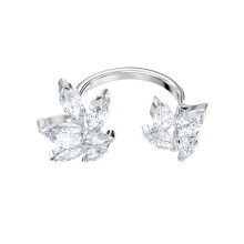 (6#=52mm) Silver Open Adjustable Ring Marquise Cut Clear Crystal Double Floral Cluster Stackable Statement Jewelry for Women 5372962