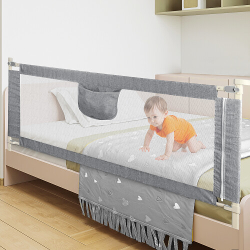 Barrière de lit pour enfant, protection sécurité réglable, Bleu, 1.5m 1