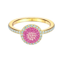 (7#=54mm) Gold Round Halo Ring Ombre Pink Micro Pave Crystal Heart Center Half Pave Band Stackable Jewelry for Women 5457494