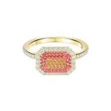 (7#=54mm) Gold Rectangle Ombre Orange Pink Yellow Pave Crystal Halo Ring Half Pave Band Colorful Statement Jewelry for Women 5457503