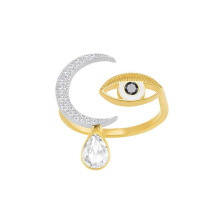 (6#=52mm) Two Tone Gold Silver Open Ring Evil Eye Pave Crescent Moon Teardrop Crystal Dangle Lucky Protection Stackable Jewelry for Women 5264977