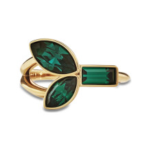 (6#=52mm) Luxury Geometric Two-Tone Emerald Green Crystal Leaf Gold Split Ring Elegant Retro Office Finger Accessory 5535943