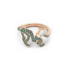 (6#=52mm) Rose Gold Virgo Zodiac Sign Ring Green Pave Crystal Star Clear Zircon Adjustable Stackable Astrology Jewelry for Women 5572170