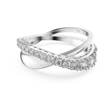 (7#=54mm) Silver Intertwined Cross Double Band Ring Graduated Pave Clear Cubic Zirconia Stackable Statement Jewelry for Women 5563911