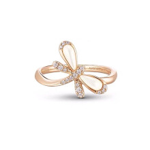 (6#=52mm) Rose Gold Dragonfly Ring White Mother Of Pearl Pave Clear Crystal Dainty Stackable Jewelry for Women 5562269
