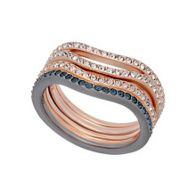 (6#=52mm) Two Tone Rose Gold Black Wave Multi Layer Band Ring Blue & Clear Pave Crystal Wide Stackable Statement Jewelry for Women 5372611