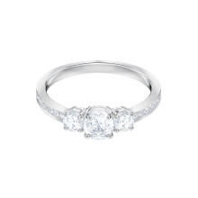 (8#=57mm) Silver Three Stone Round Cut Engagement Ring Half Pave Clear Cubic Zirconia Stackable Wedding Jewelry for Women 5414972