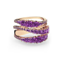 (6#=52mm) Rose Gold Triple Twisted Band Ring Princess Cut Purple Amethyst Cubic Zirconia Wide Statement Stackable Jewelry for Women 5572714