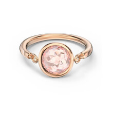 (6#=52mm) Rose Gold Dainty Bezel Set Round Pink Crystal Floating Stackable Minimal Band Ring for Women 5572705