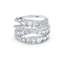 (6#=52mm) Silver Triple Intertwined Twisted Band Ring Princess Cut Clear Cubic Zirconia Wide Statement Stackable Jewelry for Women 5580952