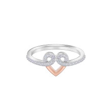 (8#=57mm) Romantic Two-Tone Swirl Pave Crystal Heart Silver Rose Gold Thin Ring Sweet Valentine Finger Accessory 5502940