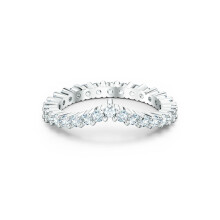 (8#=57mm) Silver Dainty V-Shape Half Eternity Band Ring Round Pave Clear Cubic Zirconia Crown Stackable Wedding Jewelry for Women 5572816