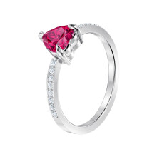 (7#=54mm) Silver Heart Cut Ruby Red Engagement Ring Half Pave Clear Cubic Zirconia Stackable Wedding Jewelry for Women 5469980