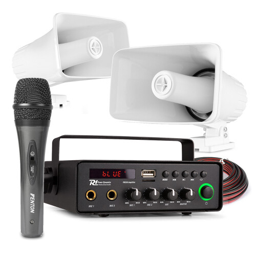 12V Powered 2x Horn Speaker Announcement System with Microphone