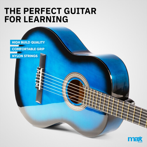 Beginners Acoustic Guitar Set with Gig Bag, Tuner, Strap and Strings Pack, Blue 1