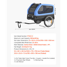 SucceBuy Remorque Vélo pour Chien, Châssis Pliable avec Attelage et Réflecteur, Capacité 88lbs