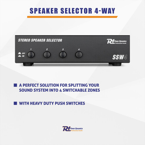 Power Dynamics SSW4 4-Zone Speaker Selector Switch - Multi-Room Audio 1