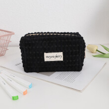 (Black) Korean Chic Girl Makeup Organizer Pen Bag With Polyester For Travel Sets Gift And