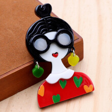 (Red) Acrylic Brooch Girl With Cartoon Design Decorative Style Fashion Summer Spring