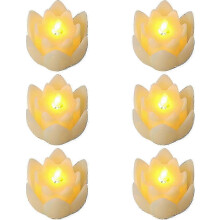 6 Pcs Led Lotus Table Candles,7.5*3cm Lotus Lamps Electronic Buddhist Lights Battery Operated Buddha Flickering Warm White Lights