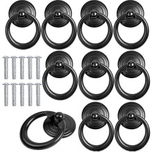 10 Pcs Black Cabinet Handle Metal Door Knob Drawer Ring Pull Handle Classic Round Furniture Handle Furniture Knob Pull Handles