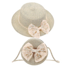 Summer Woven Hat with Bag 1Set Khaki Featuring Lace Detail for Decor