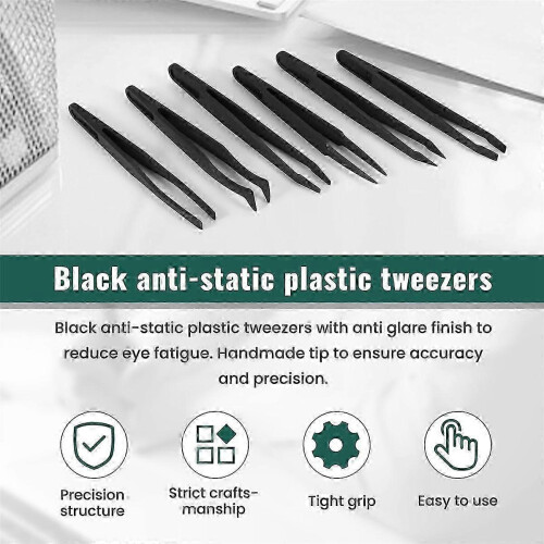 6PCS Tweezer Plastic Anti Static Tool Kit(Black) 1