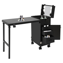Mallette de Maquillage Moderne, 3 Tiroirs, avec Miroir et Roulettes, Capacité 50 kg, Table de Tatouage Noir